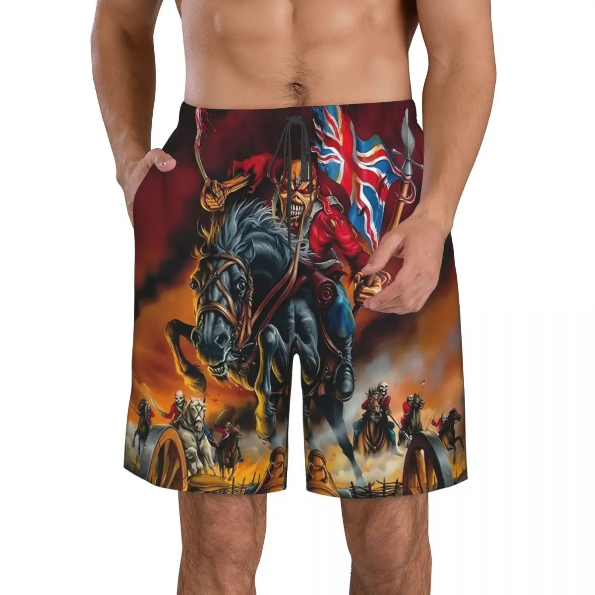 

Summer Board Shorts Men I-Iron Heavy Rock Band M-Maidens England Sportswear Graphic Beach Shorts Hawaii Fast Dry Beach Trunks