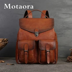 MOTAORA New Casual Cowhide Backpack For Men Vintage Large Capacity Travel Handbag Women Genuine Leather 13 Inch Computer Package