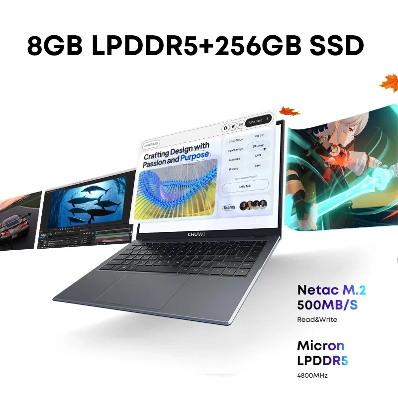 CHUWI GemiBook XPro 노트북, 인텔 N100 UHD 그래픽, 12 세대 14.1 인치 FHD 1920*1080, Windows 11 노트북용, 8GB LPDDR5 256GB SSD