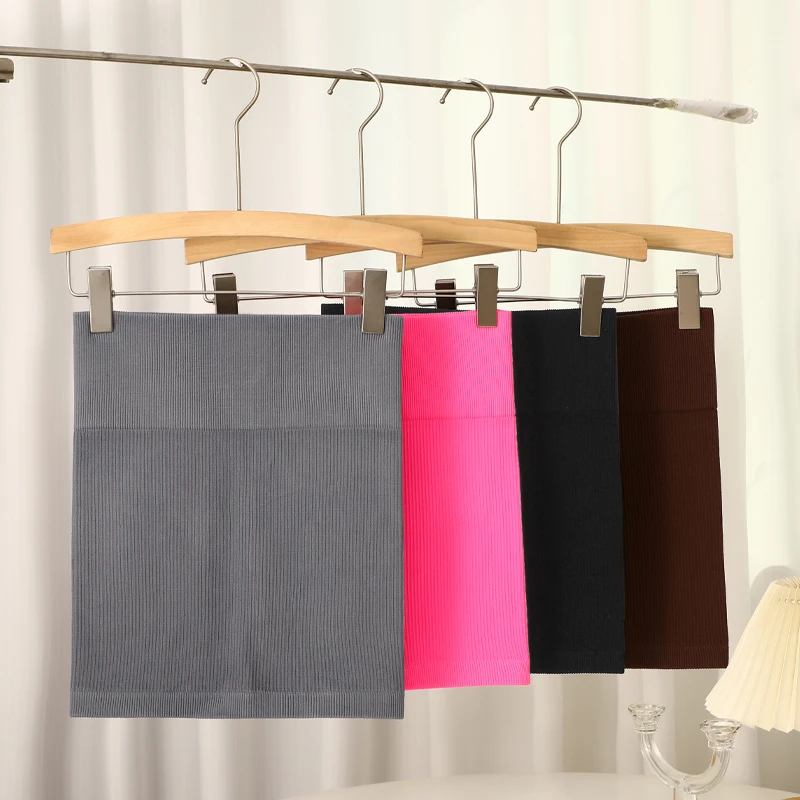 Versatile Elasticity Package Hip Pencil Skirt For Women Seamless Solid Color Stripe Fabric Skirts High Waist Tight Short Skirts