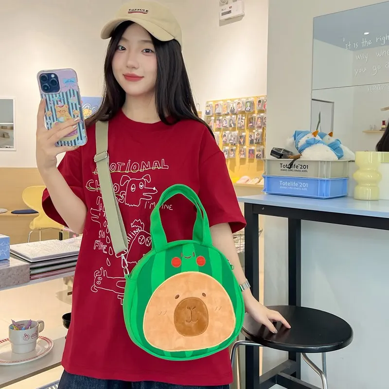 

2024 women fruit doll plush cartoon shoulder bag girls color patchwork crossbody watermelon handbag
