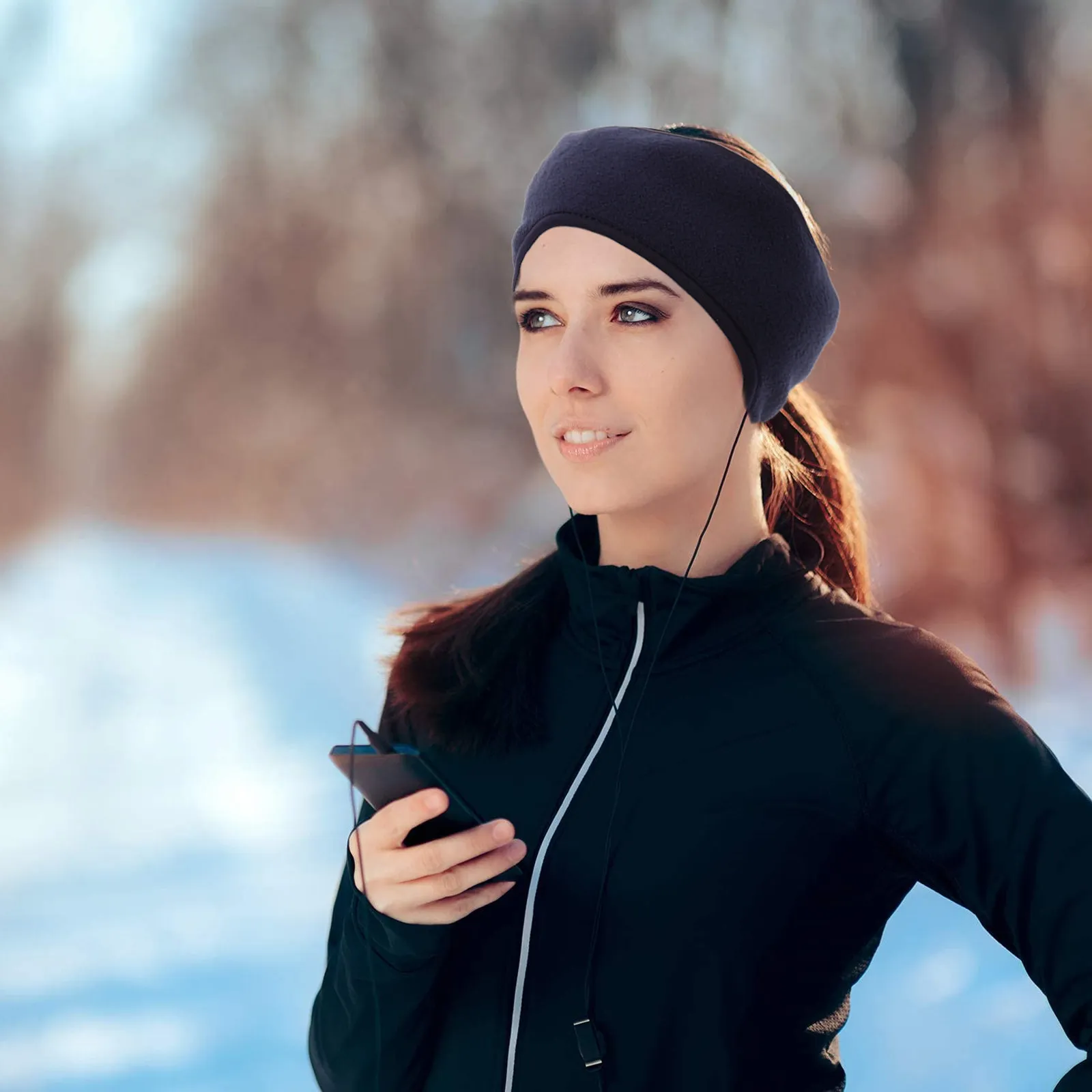 2Pcs Windproof Polar Fleece Warm Headband Ear Muffs Lightweight Stretchable Sports Wraps for Outdoor Winter Activities Unisex