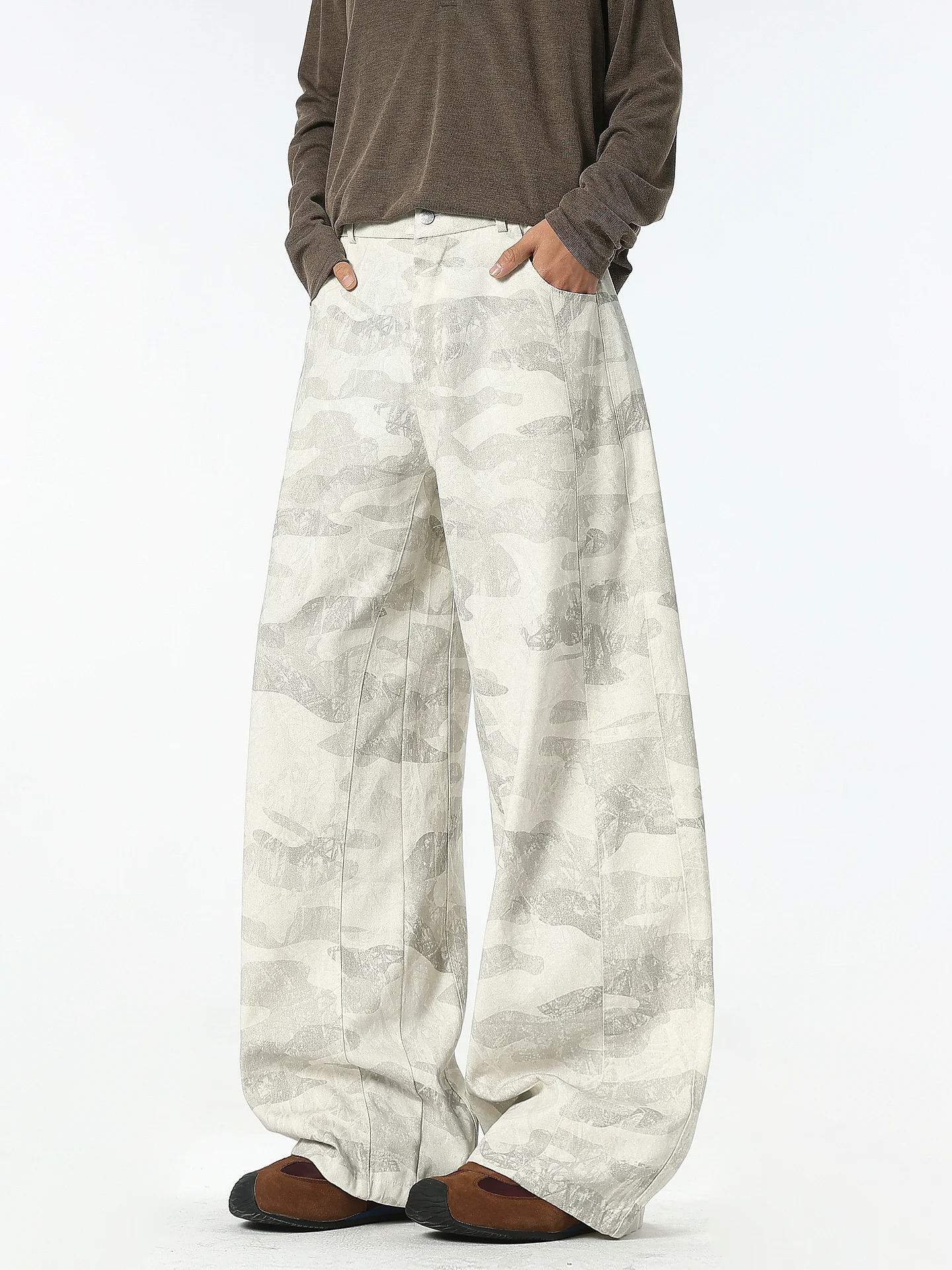 

American Sle Casual Pants for Men with Knife Blade Pattern Camouflage Loose Wide Leg Streetwear Spring Autumn Wear