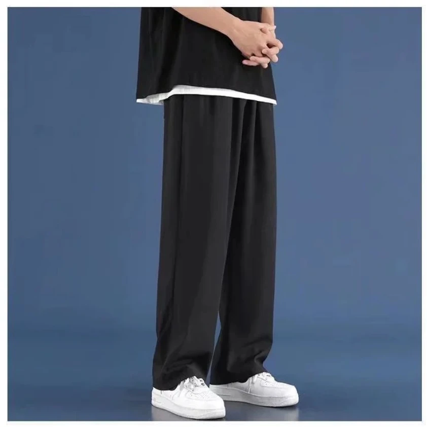 2024 new casual long pants for men spring and autumn straight tube loose movement simple everything boys nine-minute pants