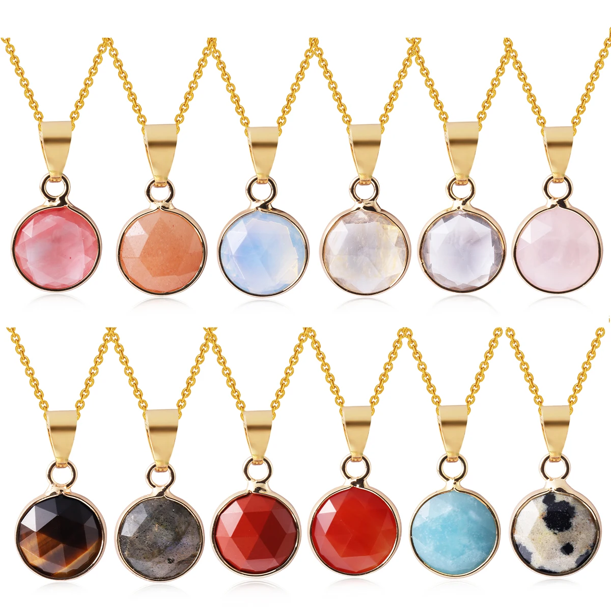

Stainless Steel Adjustable Natural Crystal Stone Carnelian Opal Gemstone Round Pendant Necklace Men Women Anniversary Gift