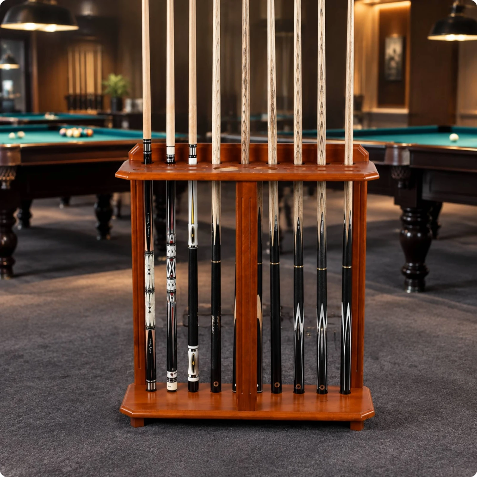 Solid Wood Billiard Cue Rack Sturdy Floor-Standing Billiard Cue Rack Space-Saving Multifunctional for Home Game Rooms