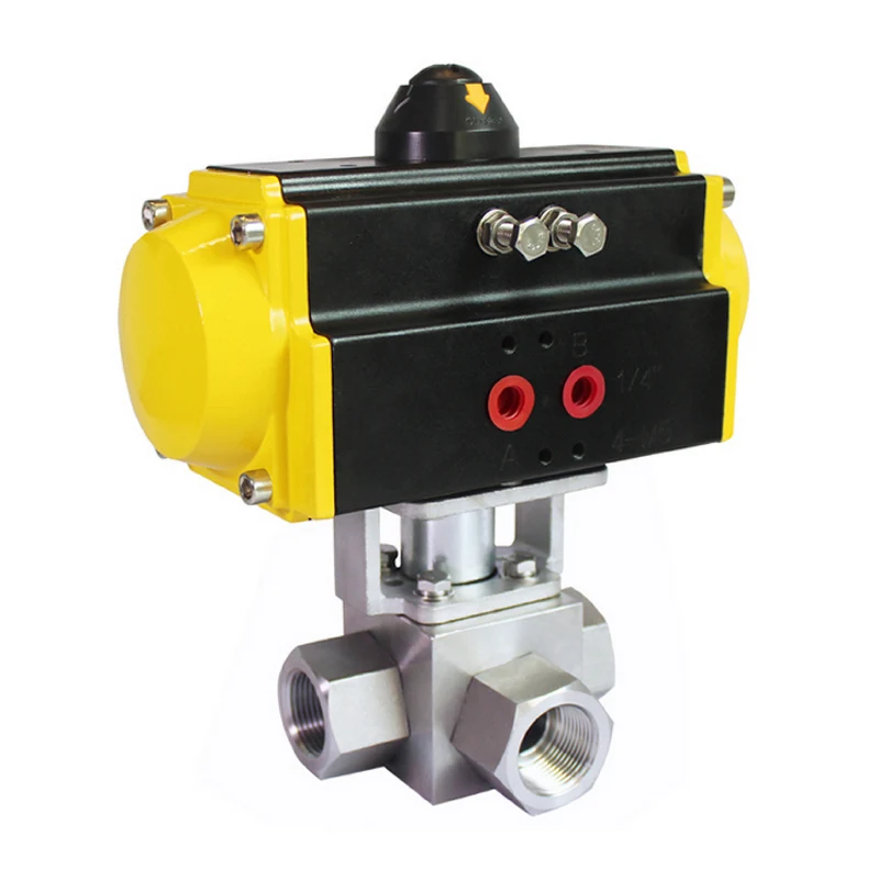 Stainless Steel 304 Pneumatic Ball Valve High Pressure r L Port