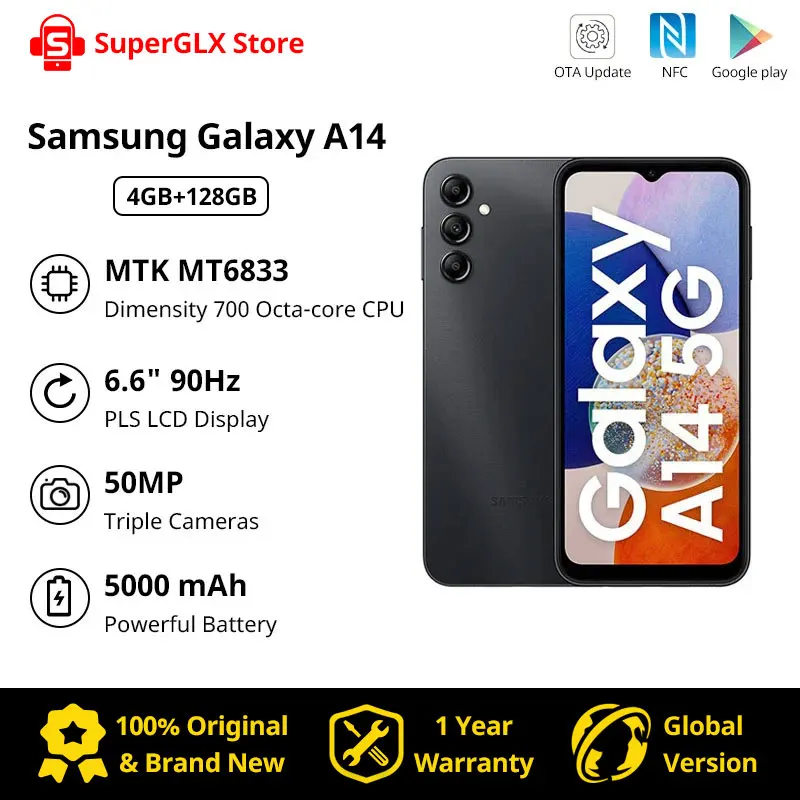 Samsung-galaxy A14 4g Smartphone Celular Android 13 6.6 Tela 90hz 5000mah Bateria 50mp Câmera Tripla Original Novo 2023