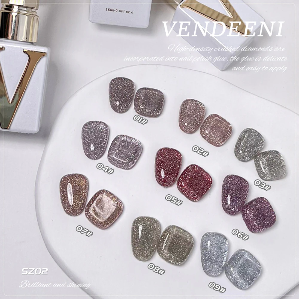 Vendeeni 9 Farben/Set Glitzer-Broken-Diamond-Gel-Nagellack TPO HEMA-FREI Glänzender Sternenhimmel UV-Soak-Off-Gel-Lack mit Display – Detail 3