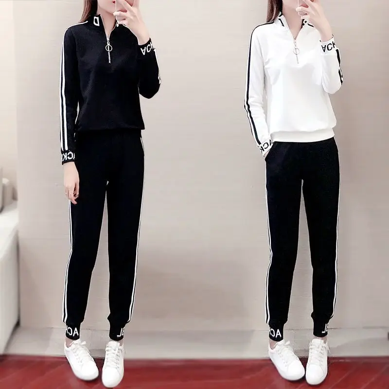 Women's Sweat Suit Spring Autumn Plus Size Clothing 2024 New Korean Medium And Long Loose Coat Sport Leisure Pants Two Piece Set