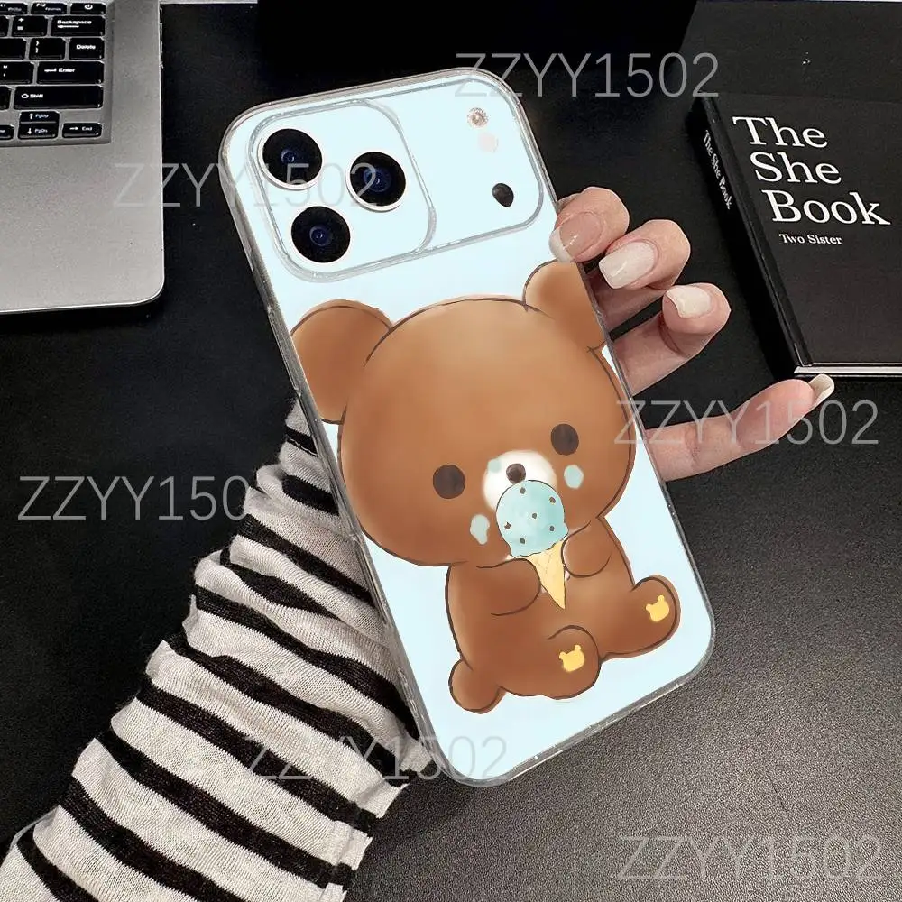 Capa de telefone fofa de urso r-rilakkuma para iphone 17,16,15,14,13,12,11 pro, max, plus, x,xs, xr, se4, e mini transparente macio