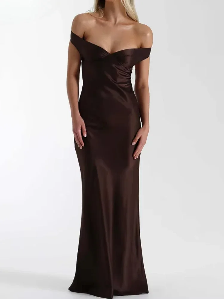 Novo verão cetim arco sem costas sexy maxi vestido para mulheres vestido moda decote em v sem mangas clube festa vestido de noite roupas elegantes