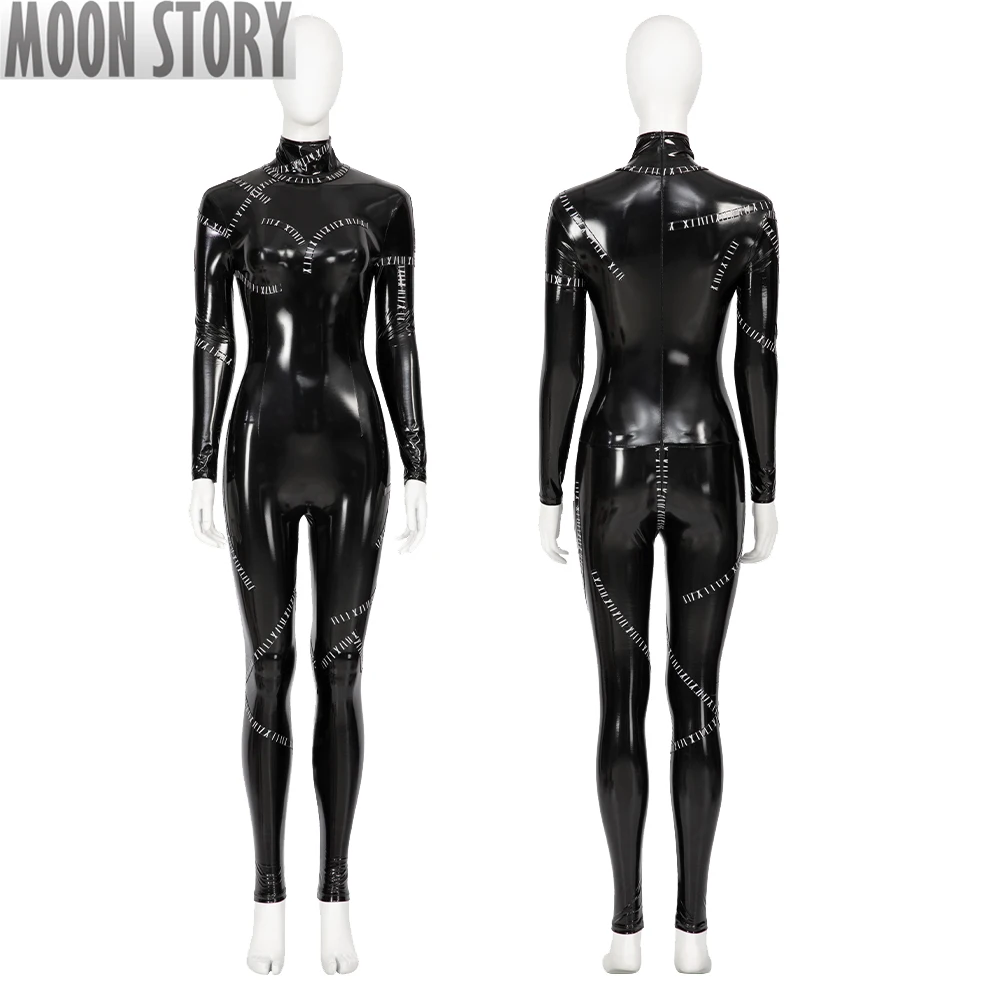 Catsuit de carnaval d'Halloween en cuir noir pour femme, costume de cosplay de chauve-souris, combinaison de dame de chat sexy, fouet de masque, retour adulte