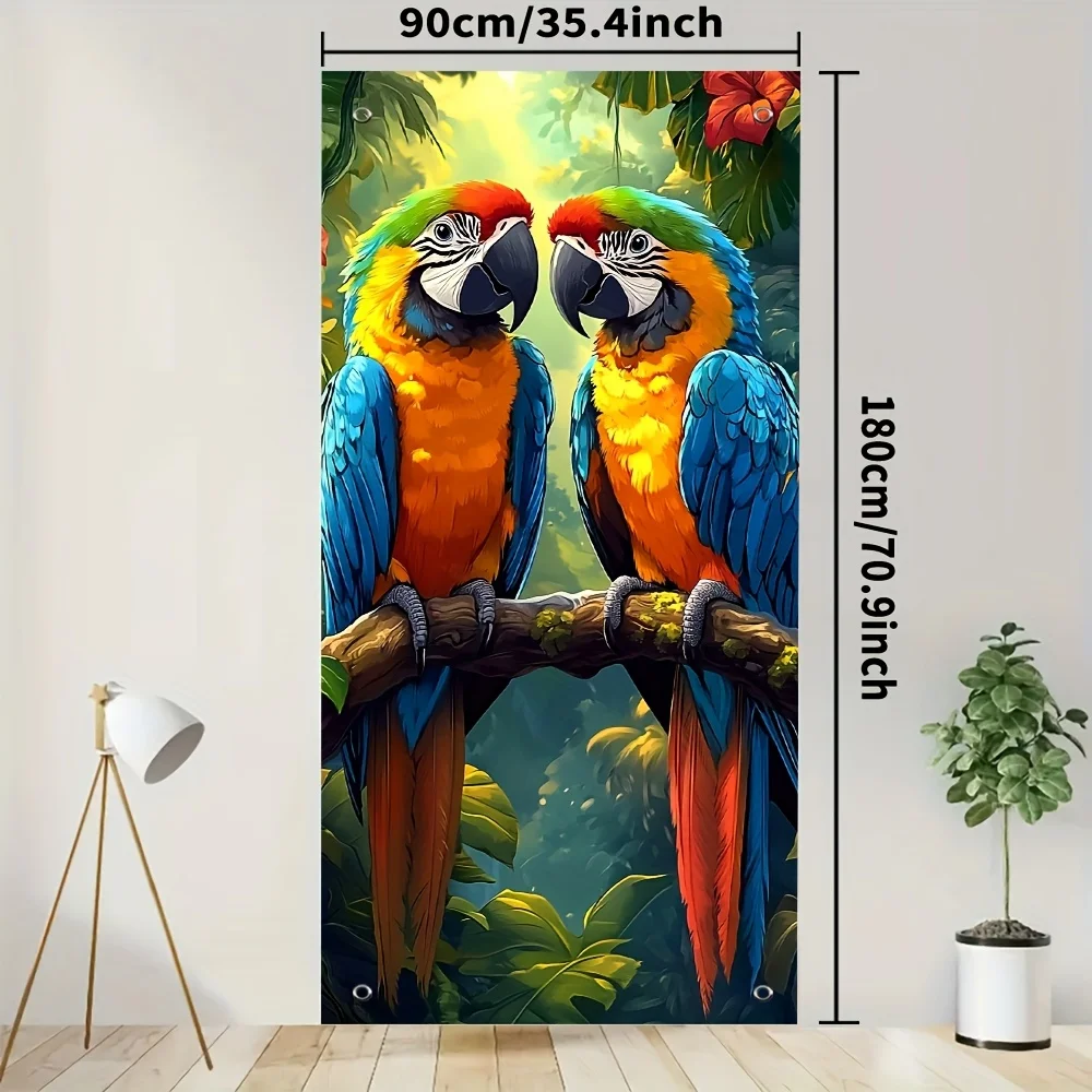 1pc Decorative Banner Door Curtain with Parrot Design Polyester for Weddings Birthdays Photo Backdrops Bird Home Decor