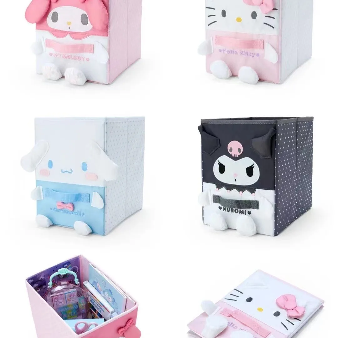 3D Sanrio Kawaii Storage Boxs Bags Hello Kitty Kuromi Cinnamonroll Desktop Organizer Cartoon Large Capacity Fold Storage Box