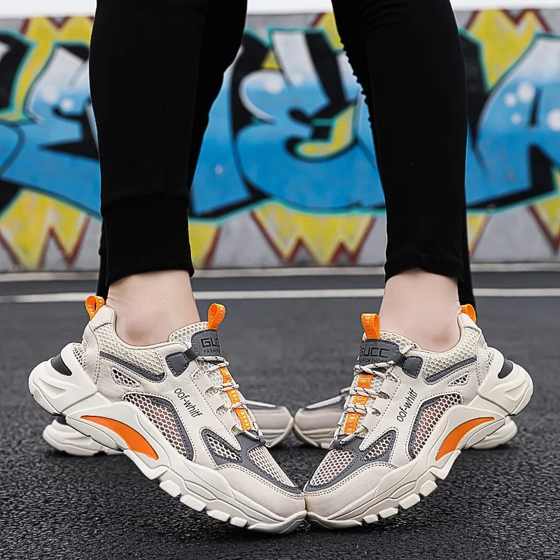 

Men's Casual Chunky Dad Sneakers, Breathable Mesh Non-Slip Walking Shoes, Fashion Platform Athletic Shoes for Streetwear