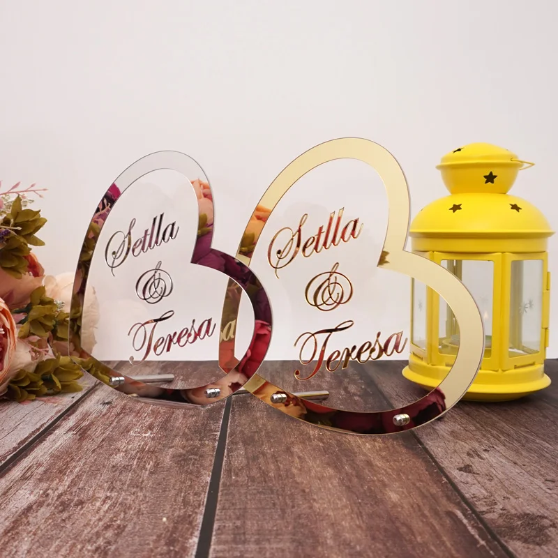 Different Style Acrylic Table Standing Custom Wedding Personalized Mirror Frame Acrylic Word Sign Party Decor With Standing Nail