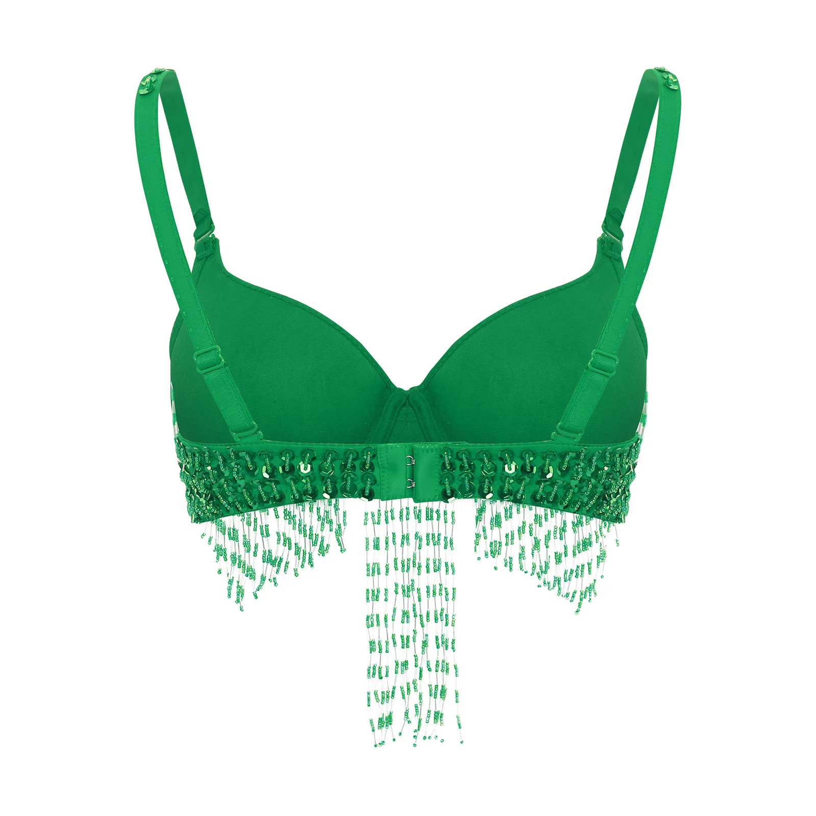 Sujetador para danza del vientre para mujer, Tops con lentejuelas brillantes, cuentas de plástico, flecos, sujetador con aros, Push Up, Balconette, Salsa, Rumba, traje de baile