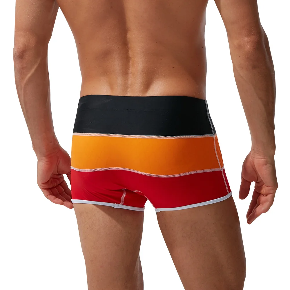 Summer Men'sBoxer Swimming Trunks Sexy Nylon Gradient Solid Color Beach Swimming Casual Shorts