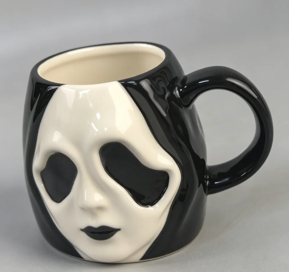 Gothic Halloween Skull Ceramic Coffee Mug - Skeleton Head Water Cup with Handles for Halloween Themed Novelty Items