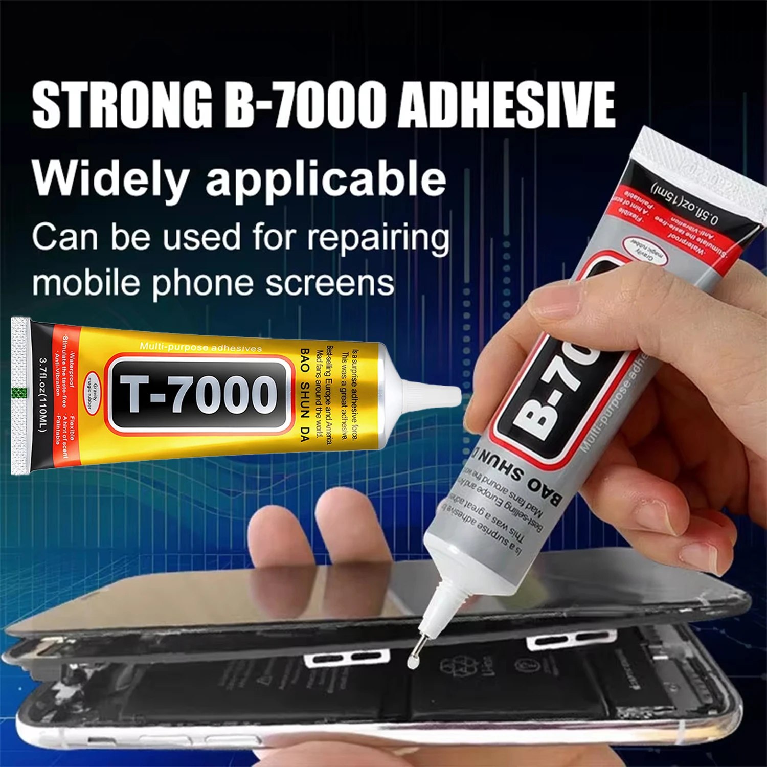 B7000 Mobile Phone Screen Super Waterproof Adhesive Universal Bonder for Apple and Samsung Touchscreen Glass 110ml Fast-Setting B7000 + T7000 Glue 5-Pack