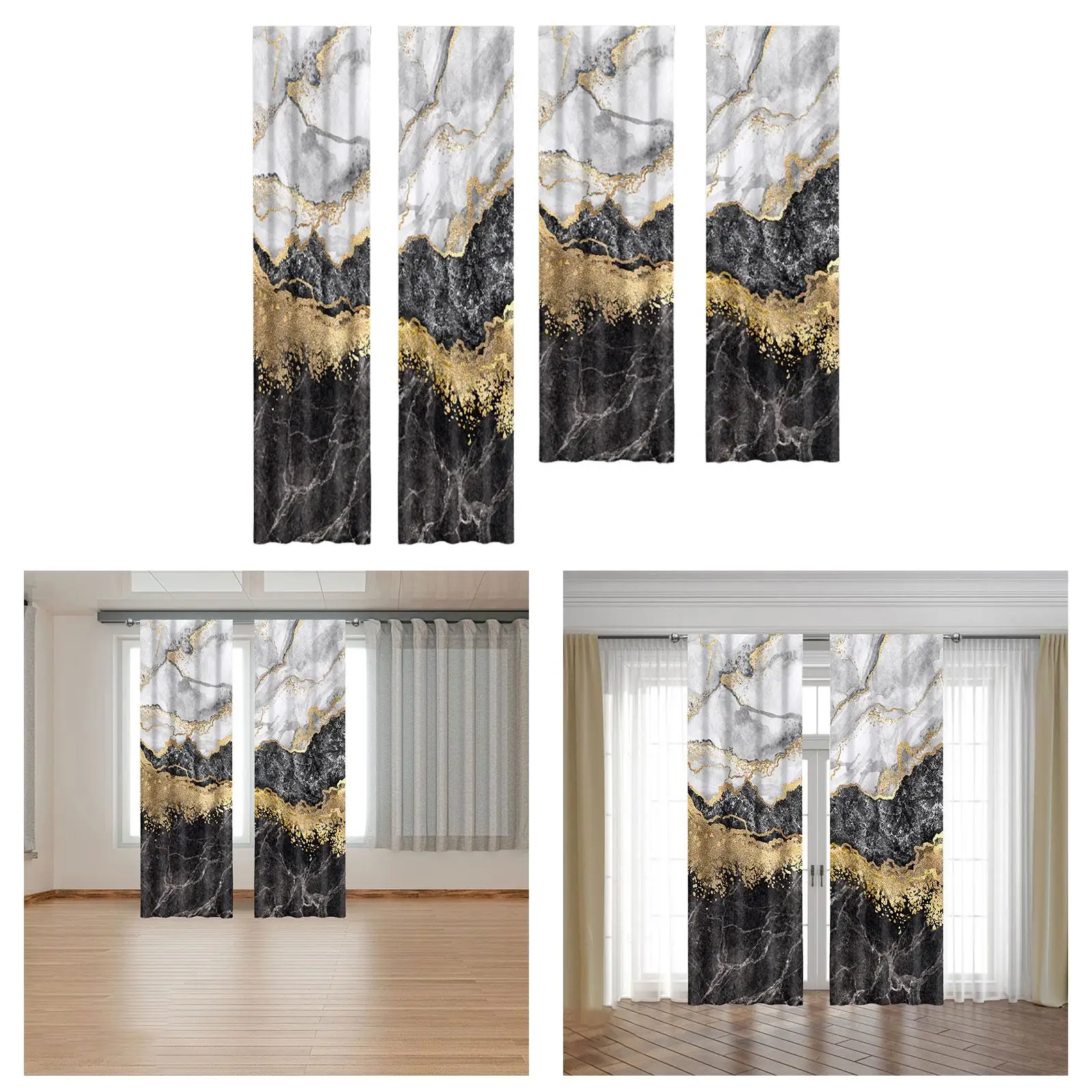 Marble Pattern Digital Print Blackout Curtain Two Panels Convenient Assemble