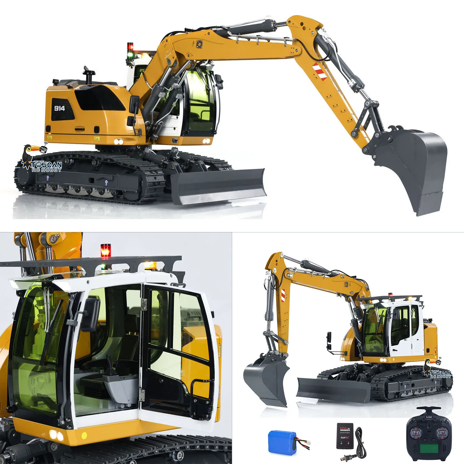 

CUT Model 1/14 RC Hydraulic Excavator 914 5CH Valve Metal Remote Control Digger Warning Light Flysky ST8 Radio Sound System
