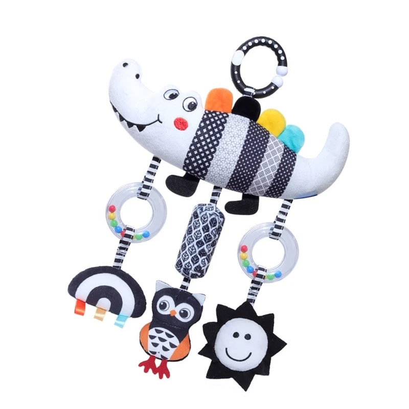 Recém-nascidos brinquedo desenvolvimento macio pelúcia animal móvel com padrões preto branco para carrinho cama segurança