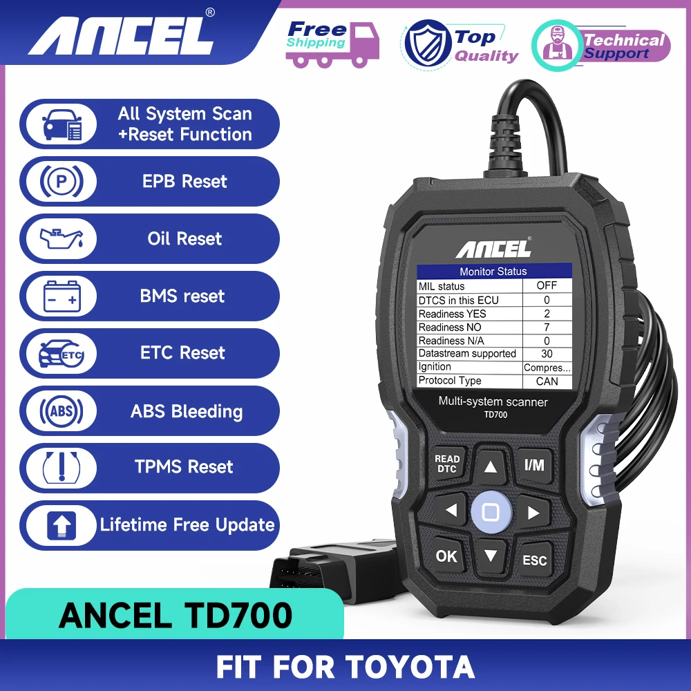 ANCEL TD700 OBD2 Scanner Fits for Toyota Lexus Scion Engine Car Diagnostic Scan Tool All System Code Reader Transmission Fluid