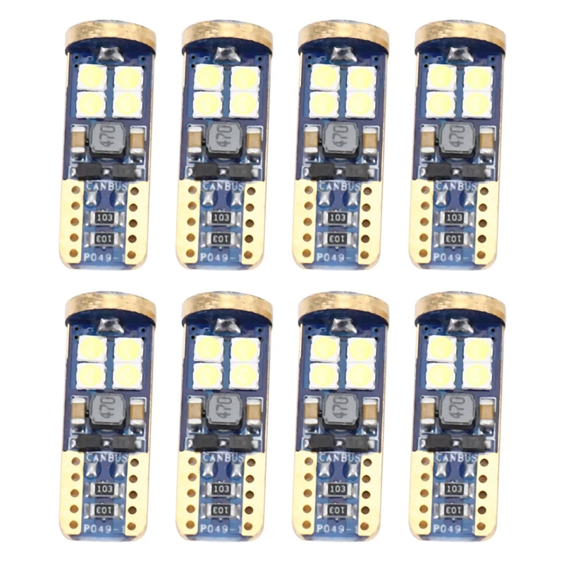 T10หลอดไฟ LED รถ194 8ชิ้น12-Smd W5W 3030ชิปเซ็ตหลอดไฟ LED สำหรับตกแต่งภายในรถโดมแผนที่ประตูไฟสีขาว
