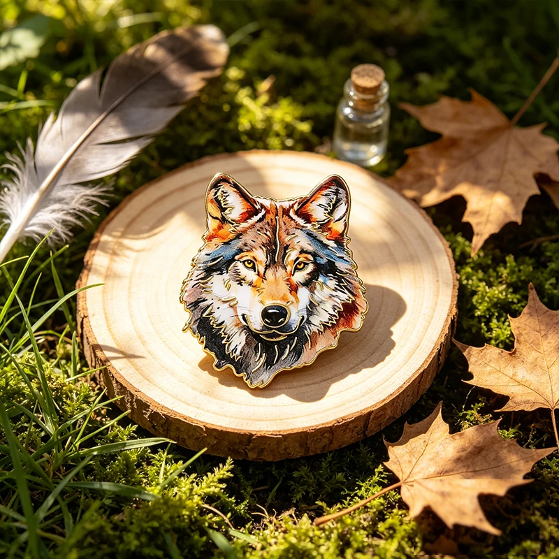 Colorful Wolf Head Watercolor Art Cartoon Badge Wildlife Animal Portrait Amber Eyes Enamel Pin Backpack Jacket Decoration Gifts