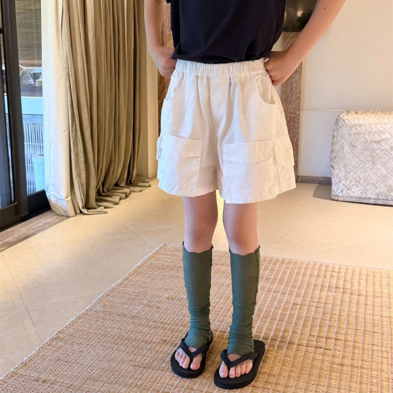 

2026 New Summer Hot Selling Solid Color Workwear for Children Breathable Wide Leg Shorts Made of Cotton