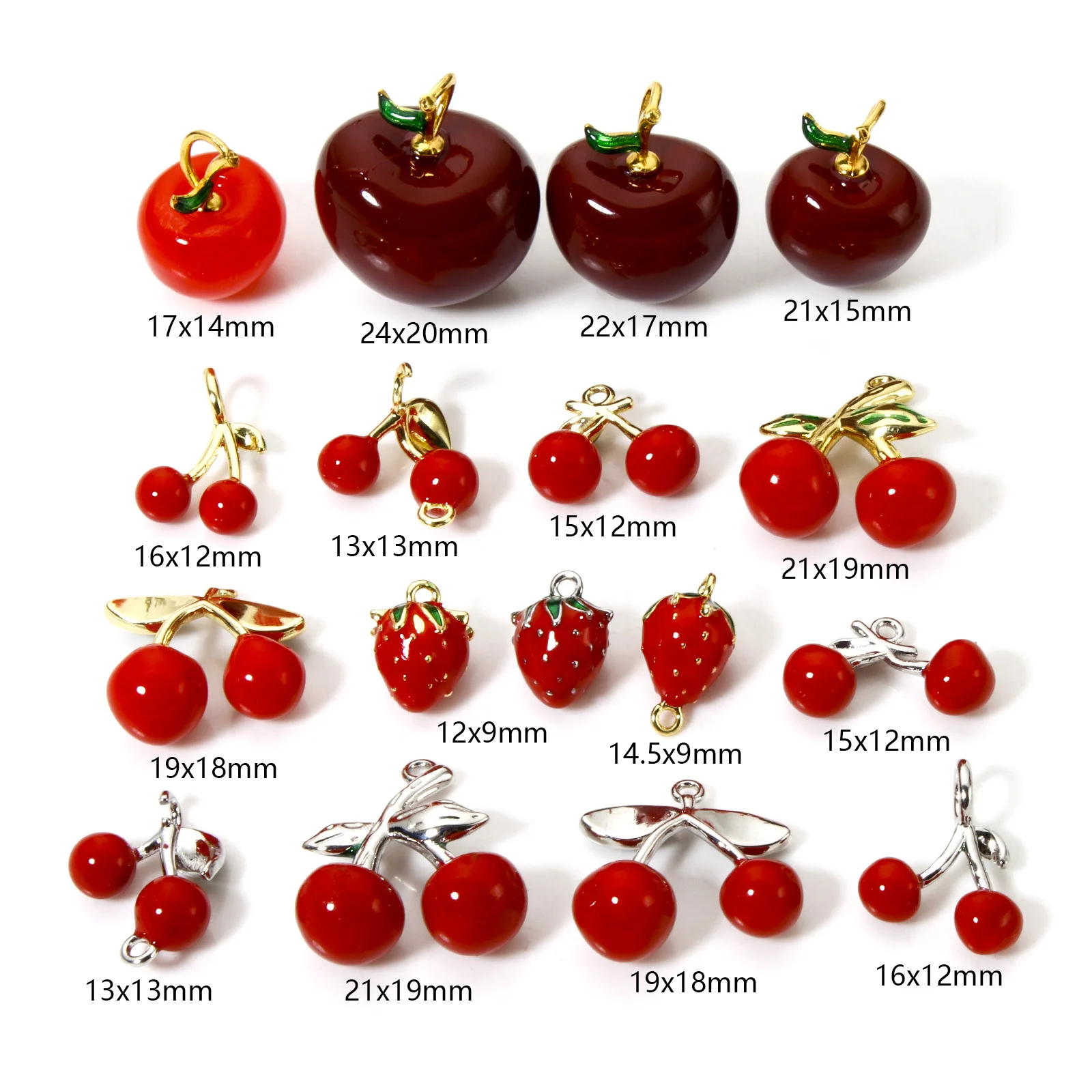 1 Piece Brass 3D Charms Red Fruit Enamel Cherry Strawberry Pendants For DIY Necklace Bracelet Jewelry Making Findings
