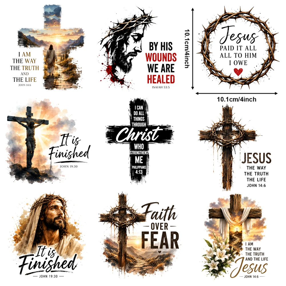 9 Pcs Jesus Christ Iron on Transfers casual style. Easy to heat press decals Iron on Decals for T Shirts Transfers Sticker On