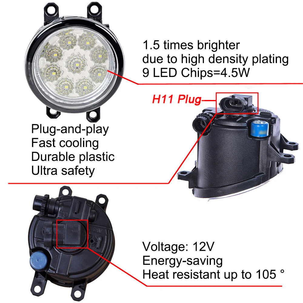 Car-Styling NEW LED Fog Lamps DRL 12V H11 For Toyota Avensis Estate Saloon Hatchback T25  2003-2008 Front Bumper Fog Lights Lamp