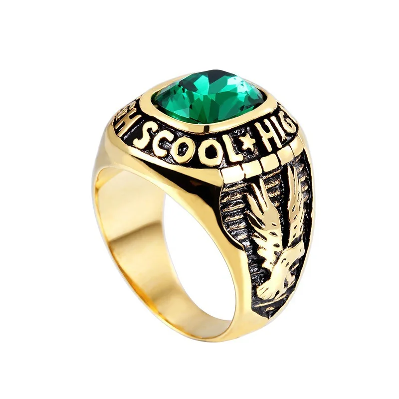 American Gi Gepersonaliseerde Retro Eagle Set Rood Blauw Zwart Smaragd Ring Heren Accessoires