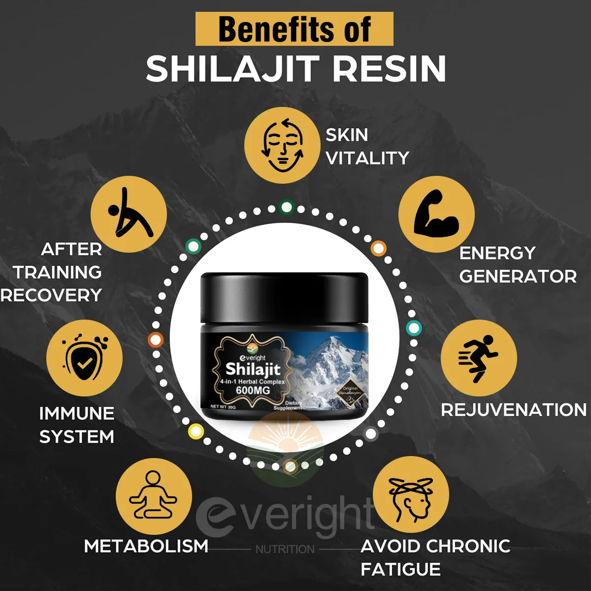 600 MG Himalayan Shilajit Resin - Shilajit Supplement with Fulvic Acid & 85+ Trace Minerals for Natural Energy Nutrition Product