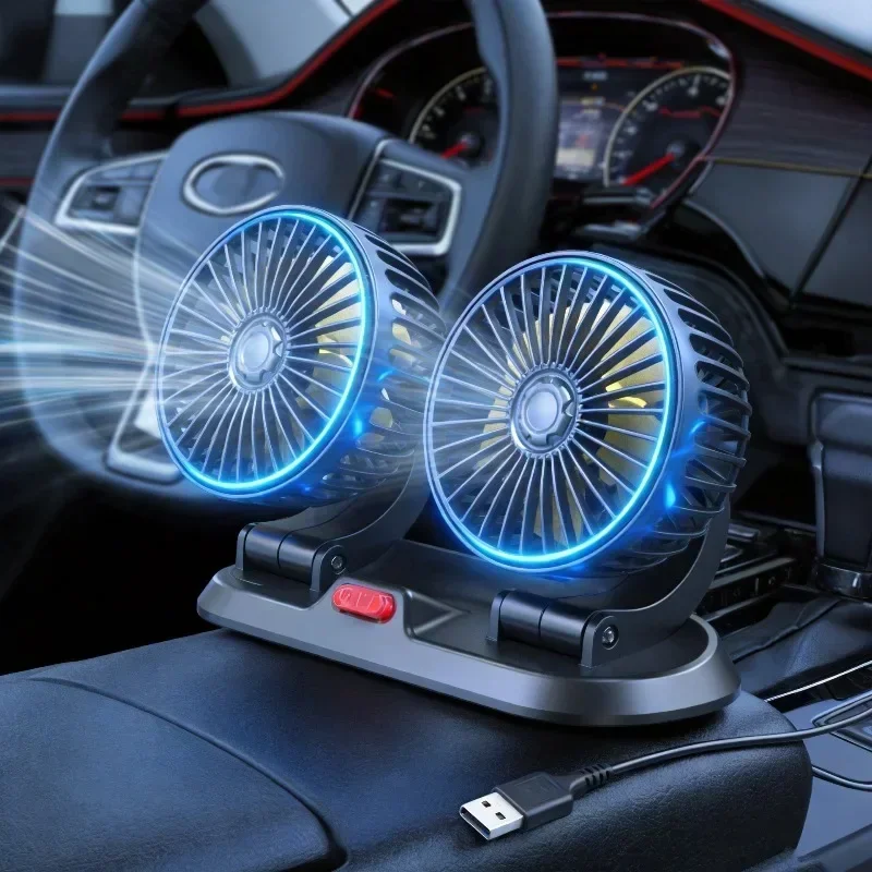 1/2/3 Head Car Fan Summer Air Fan USB/12V/24V Fan Cooler Adjustable 2 Speeds Silent Fan for Home Desk Office&Car Air Fan