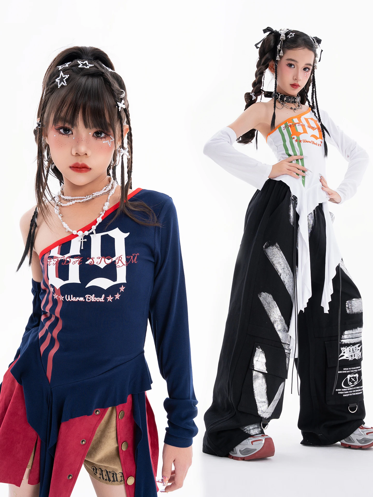 

Детская верхняя одежда с наклонными плечами, одежда для выступлений, групповая сценическая одежда для девочек, костюм для джазовых танцев, детская одежда в стиле хип-хоп, DN22107