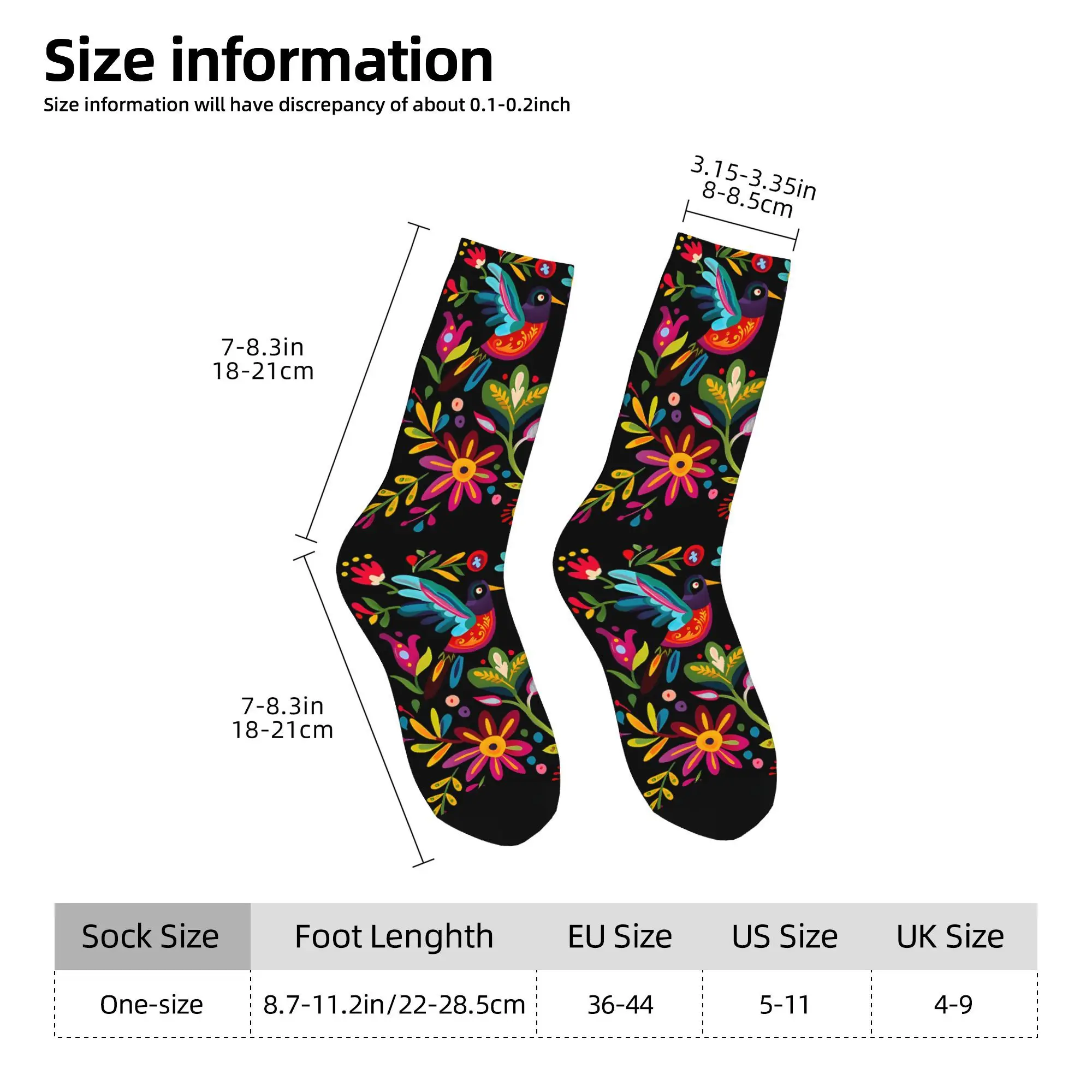 1pc Meixcan Bird Flower Folk Art  Printed Men's Socks Novelty Hip Hop Harajuku Pattern Crew Sock Casual Gift