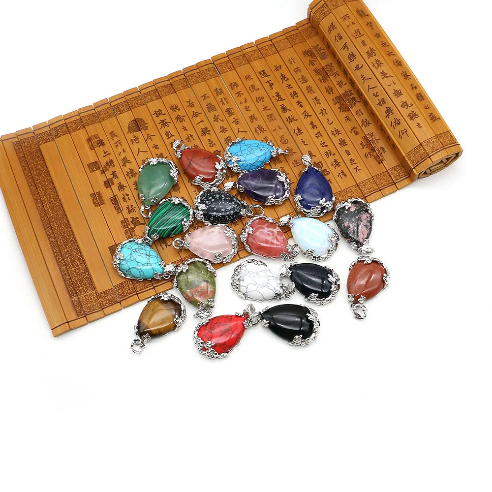 أنيقة الحجر الطبيعي دمعة على شكل ندفة الثلج حجر كريستال النحاس مطلي زهر البرقوق الفيروز قلادة عقد دي اي واي القرط