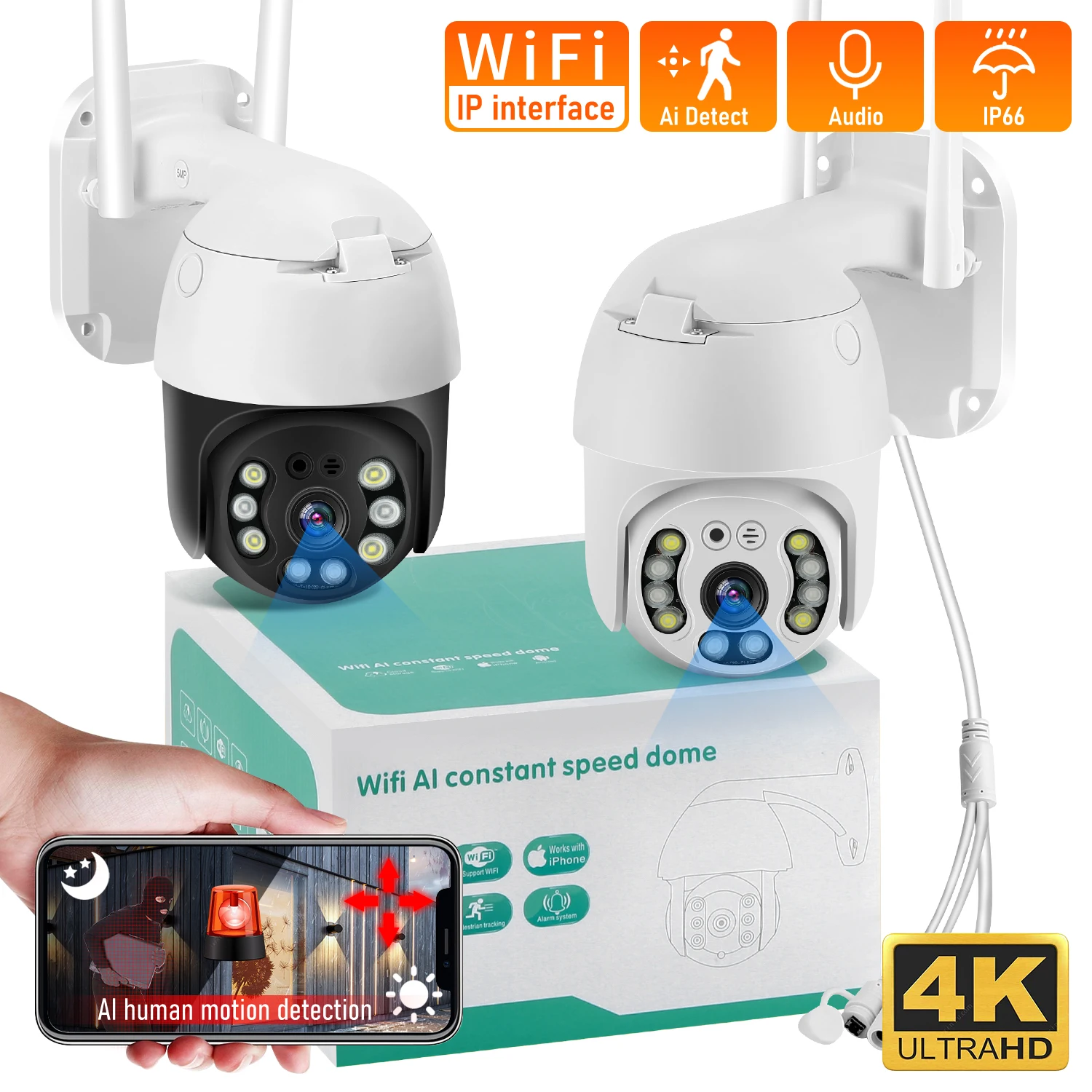 5MP 8MP PTZ WIFI IP Camera Outdoor Full Color Night Vision Video Surveillance AI Human Tracking CCTV Wireless waterproof Securit