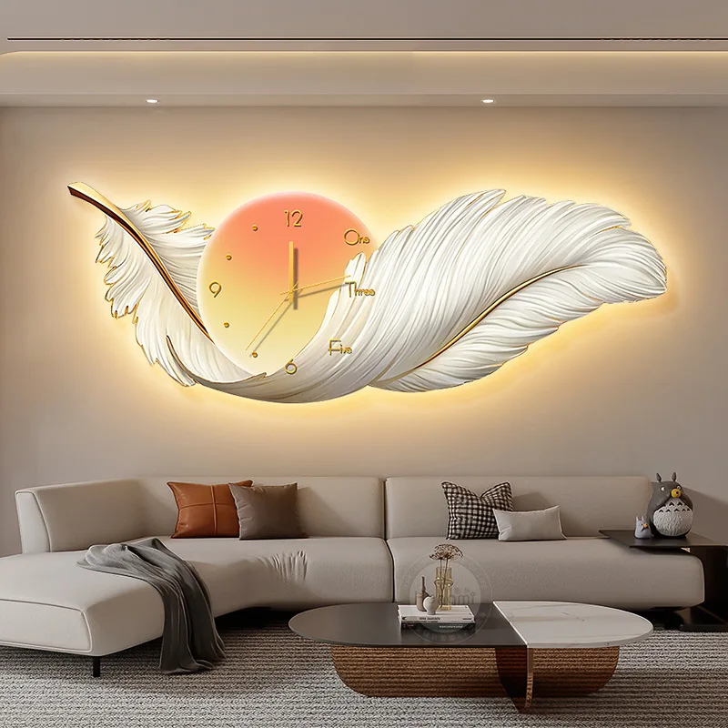 120 * 44cm  Luxurious Feather Swan Living Room Decoration Painting High End Clock