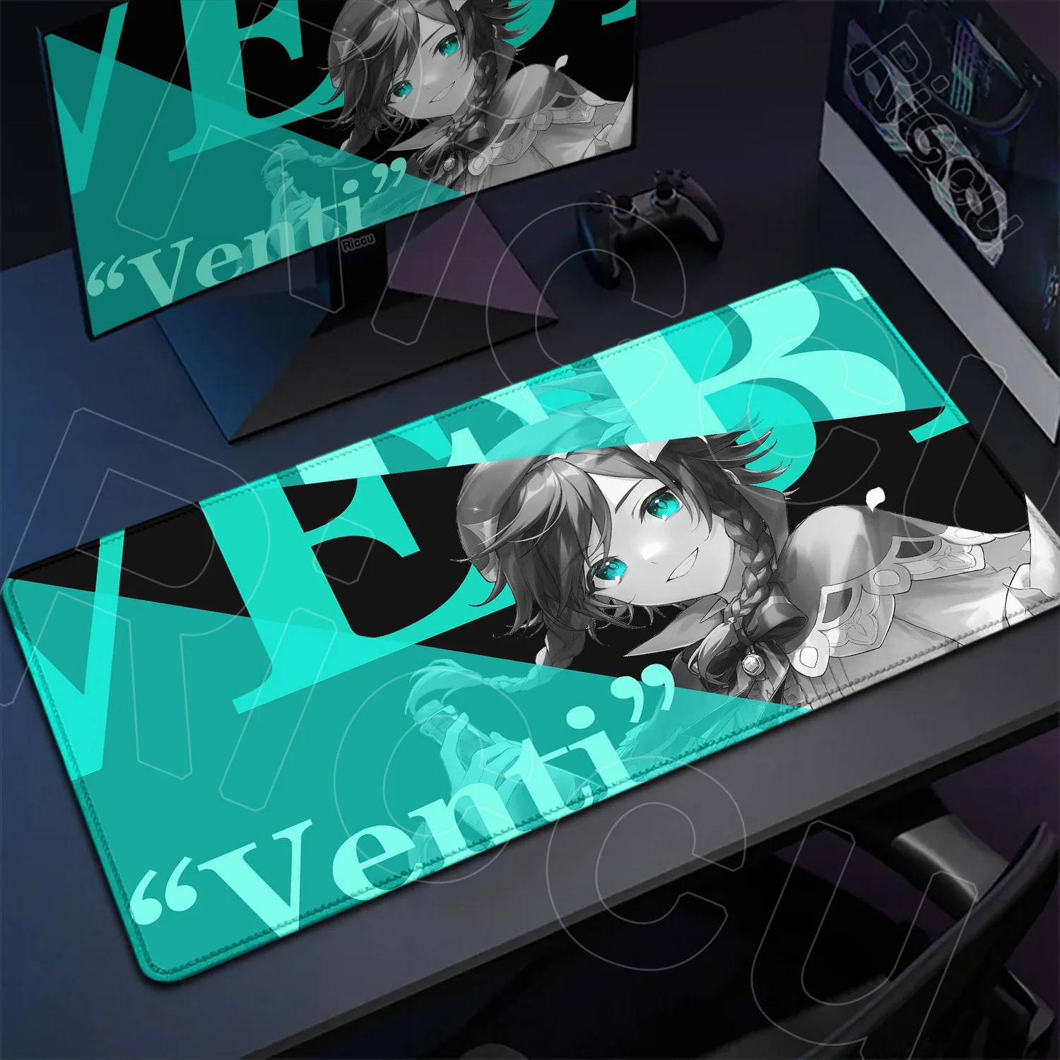 

Нескользящий игровой коврик для мыши Genshin, милый настольный коврик Venti XXL, компьютерный и офисный геймерский шкаф, ковер, коврики для клавиатуры, студенческие письменные коврики