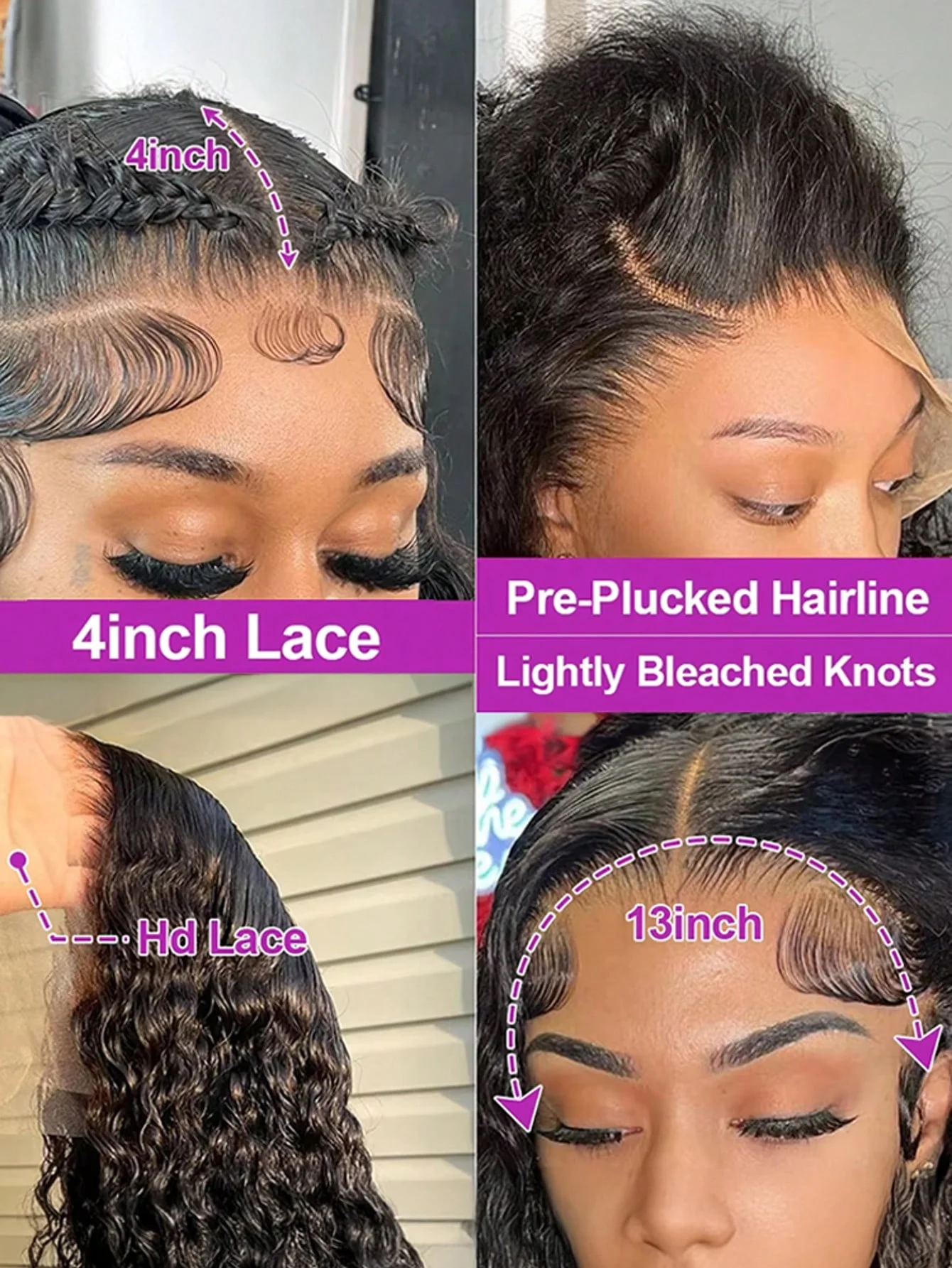 40 Inch Natural Black Water Deep Wave Human Hair Wigs For Women, 13x4 13x6 HD Transparent Lace Frontal Wig 200 Density Pre Plucked Glueless Lace Front Wig image 6