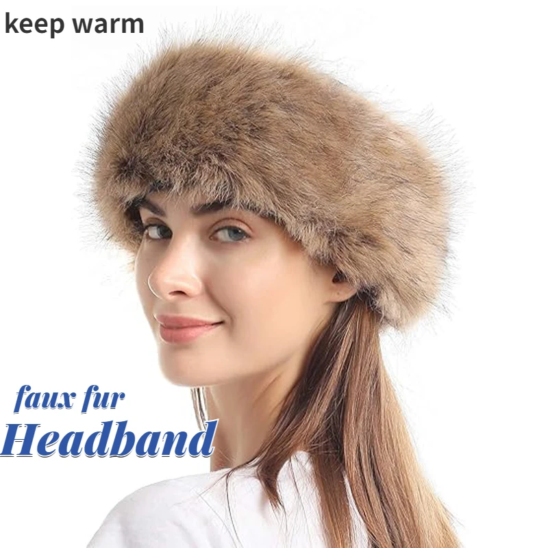 여성용 인조 모피 머리띠, 신축성 있는 두꺼운 귀마개, 겨울 스키 헤드랩, 한국 다용도 와이드 엣지 헤어 후프, 헤어 액세서리