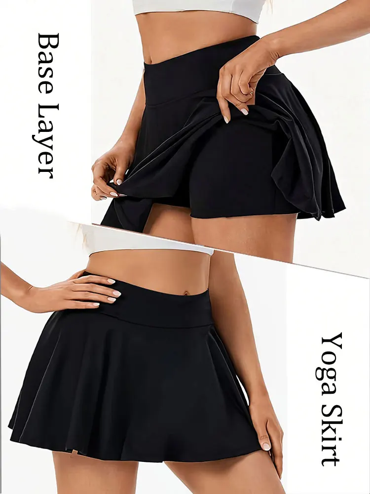 Einfarbiger Minirock, Sommer-Sportrock mit hoher Taille, integrierte Shorts, geeignet für Yoga, Laufen, Tennis und andere Freizeitsportarten – Detail 2