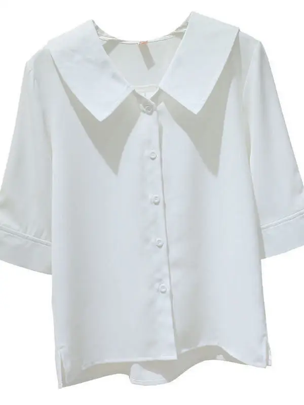 한국 스타일 느슨한 쉬폰 셔츠 여성 반팔 여름 새로운 캐주얼 슬리밍 트렌디 탑 편안한 통기성 경량