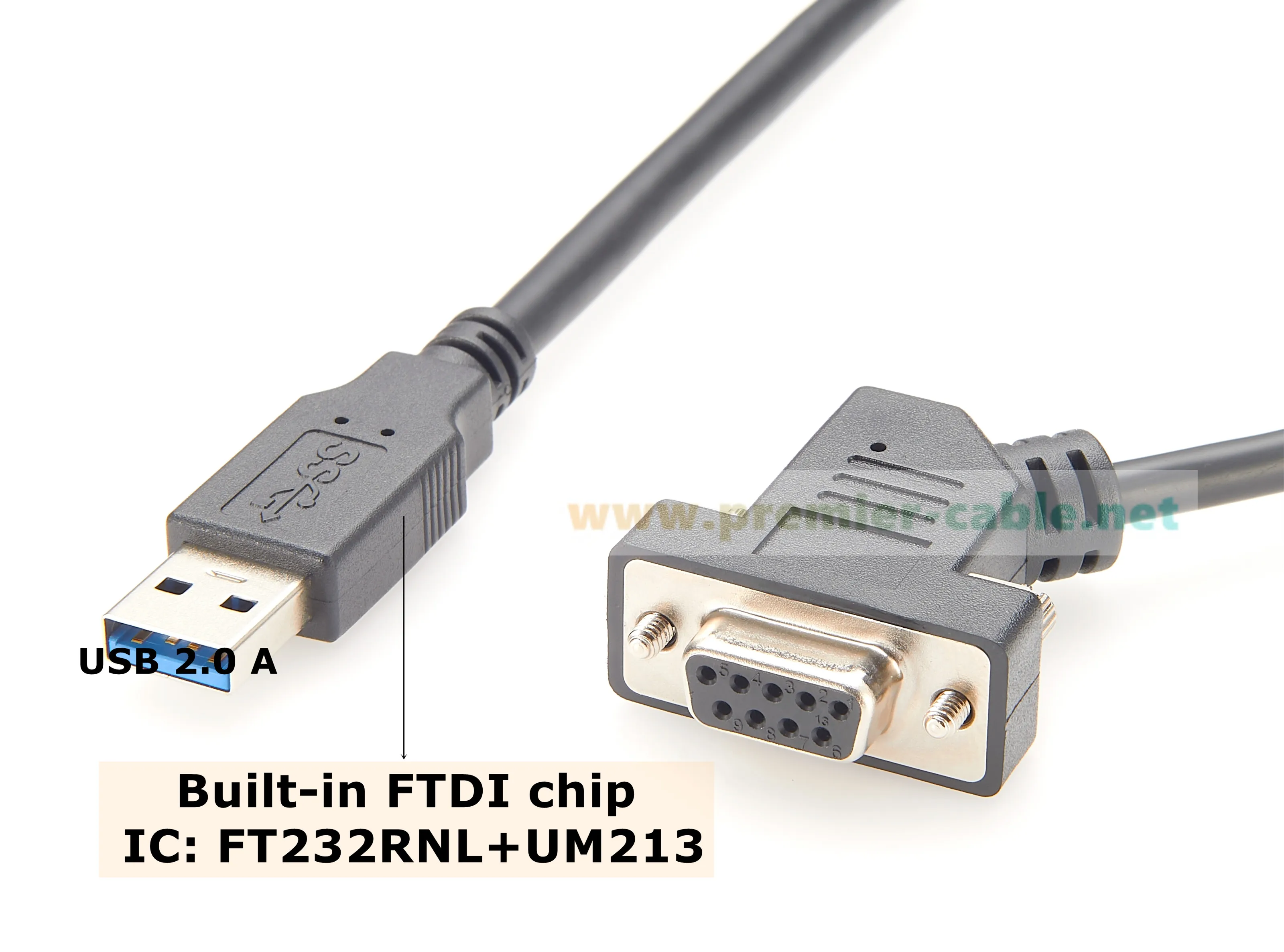 Ellenbogen abgewinkeltes 45-Grad-USB 2.0 auf DB9 RS232 COM-Port-Kabel mit FTDI-Chip, USB-A-Stecker auf D-Sub-9-Pin-Buchse für Windows, MacOS – Detail 2