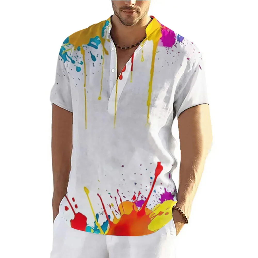 

2024 Gradient New Men's Comfortable And Breathable Shirt Stand Up Neck Short Sleeved Shirt Designer Clothing Men's Popular Top